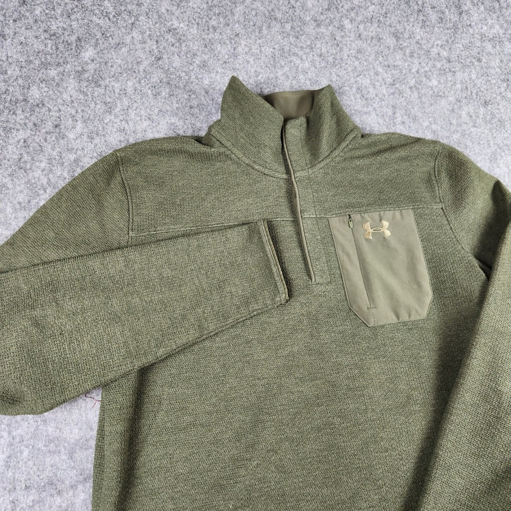 Under Armour Specialist 2.0 Pullover Men L Green ColdGear Fleece Snap Mock Neck